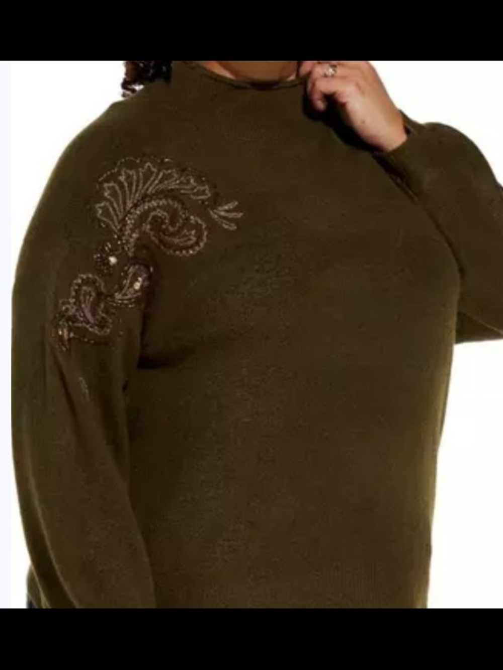 Democracy Size 1X Olive Green Embellished Women's Sweater